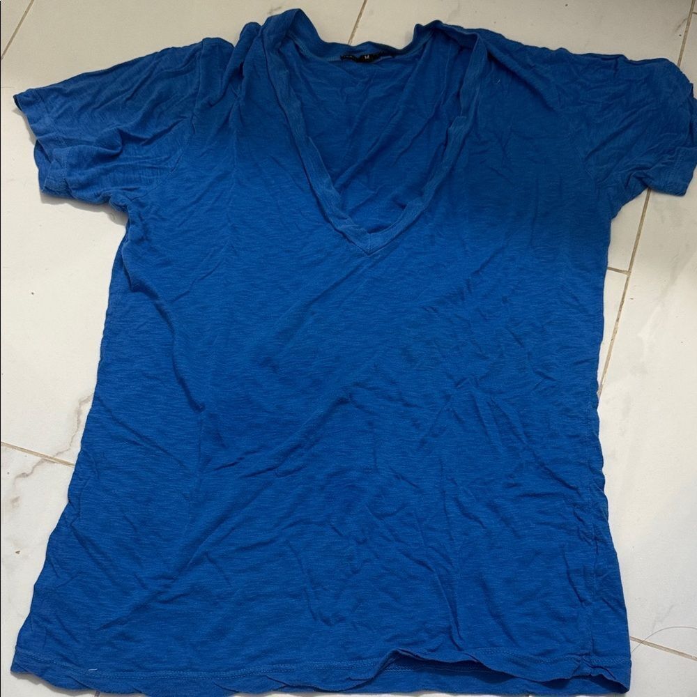 Truly Madly Deeply Bright Blue Tee V Neck Short Sleeved T Shirt Size Medium